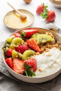 Fresh vegetables and nuts arranged for immunity boosting diet
